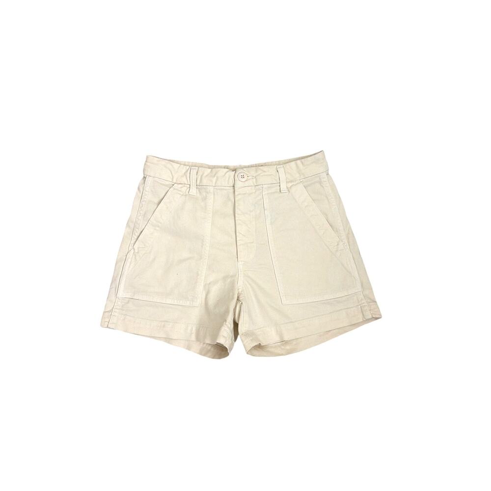 AMO Easy Army Cream White Utility Denim Everyday Casual Shorts Size 26